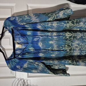 Blue Graphic 3/4 Sleeve Relaxed Blouse